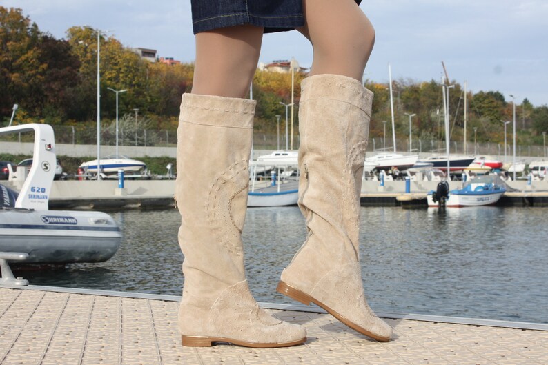 Winter fall autumn lace up knee high military boots low platform insoles genuine leather western boots knee high cowboy slouch boots