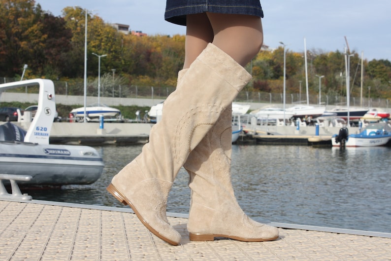 Winter fall autumn lace up knee high military boots low platform insoles genuine leather western boots knee high cowboy slouch boots