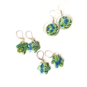 Women's Dangle Earrings - Abstract Polymer Clay Design with Silver Tone Findings