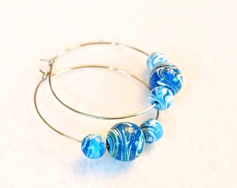 Women's Hoop Earrings - Simple Beaded Hoops