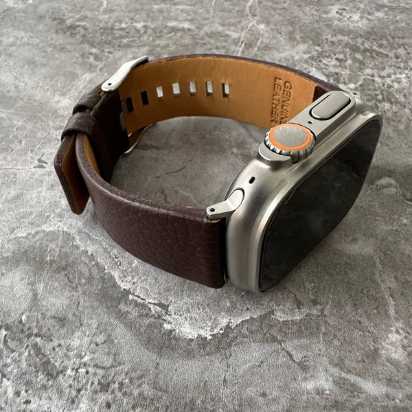 Premium-Qualität Leder Brown Lychee Uhrenarmband Band für NEUE Apple Watch Ultra 1 2 49mm
