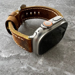 Personalised Custom Engraved Premium Quality Thick Buffalo Leather Rustic Brown Watch Strap Band For NEW Apple Watch Ultra 1 2 49mm