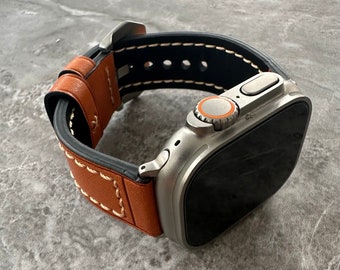 Engraved Thick Orange Leather Apple Watch Ultra Strap ULTRA 1 2 3 49mm