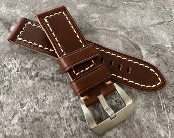 Gepersonaliseerde custom gegraveerde premium kwaliteit donkerbruine lederen horlogebandband gemaakt voor horloges met 24 mm band