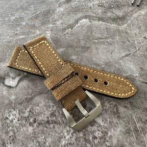 Personalised Custom Engraved Premium Quality Thick Brown Canvas Watch Strap Band For Panerai PAM submersible Watches 24mm Lug