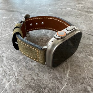Gepersonaliseerde custom gegraveerde premium kwaliteit dikke groene canvas horlogebandband voor nieuwe Apple Watch Ultra 1 2 49 mm