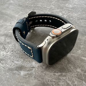 Personalisierte benutzerdefinierte gravierte Qualität dickes blaues Kalbsleder Uhrenarmband für die NEUE Apple Watch Ultra 1 2 49 mm