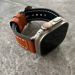 Personalised Custom Engraved Quality Thick Dark Orange Leather Watch Strap Band For NEW 49mm Apple Watch Ultra Series 1 2