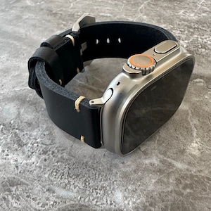 Personalized Black Leather Watch Band for Apple Watch Ultra 49mm