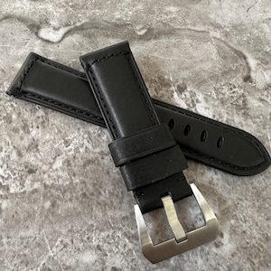 Personalised Custom Engraved Premium Quality Black Calf Leather With Black Stitching Watch Strap Band for Panerai PAM 24mm Lug watches