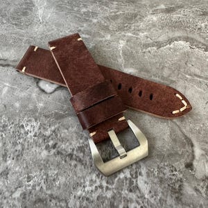 Personalized Brown Leather Watch Strap: Vintage Band for Panerai 24mm