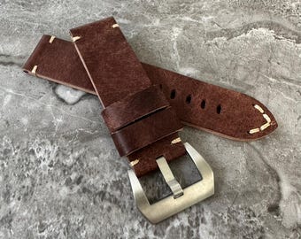 Gepersonaliseerde bruinleren horlogeband vintage band gemaakt voor horloges met 24 mm lug
