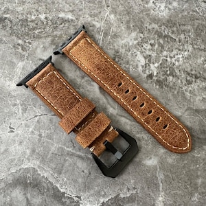 Personalized Cracked Brown Leather Apple Watch Ultra Band 49mm