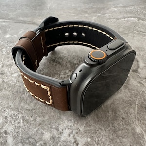 Engraved Brown Leather Watch Band for Apple Watch Ultra 49mm