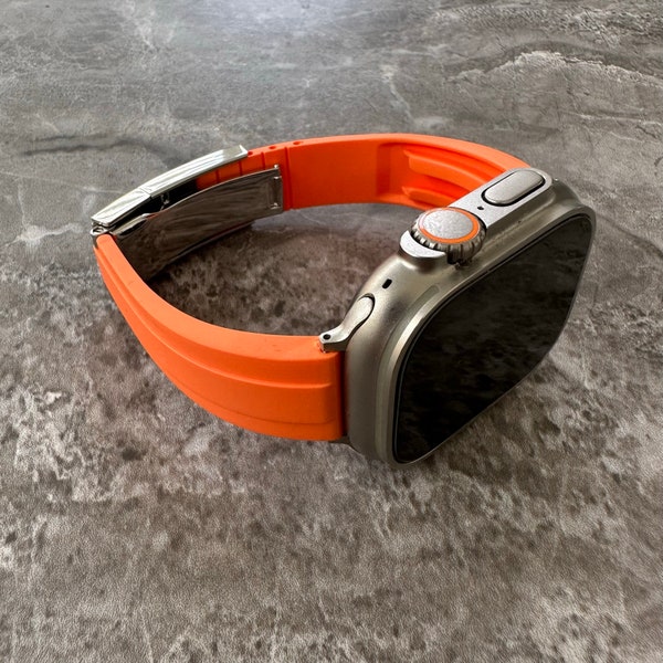 Correa de reloj OYSTERFLEX de caucho de silicona naranja estilo Rolex para el nuevo Apple Watch Ultra 1 2 49 mm