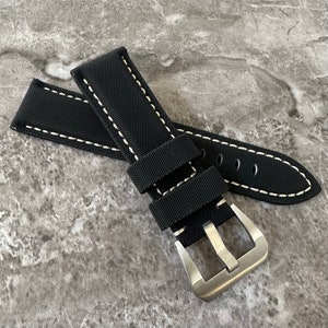 Personalised Custom Engraved Premium Quality Black Canvas Nylon Watch Strap Band for Panerai PAM 24mm Lug watches