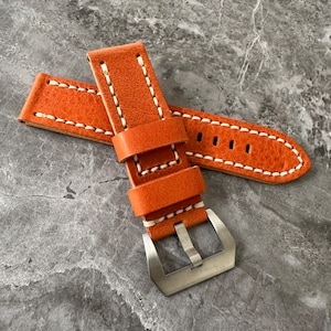 Engraved Leather Watch Strap: Dark Orange Band for Panerai, 24mm Lug