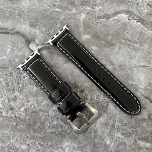 Engraved Black Patent Leather Apple Watch Ultra Band (49mm)