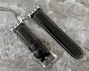 Correa para Apple Watch Ultra de charol negro grabado (49 mm)