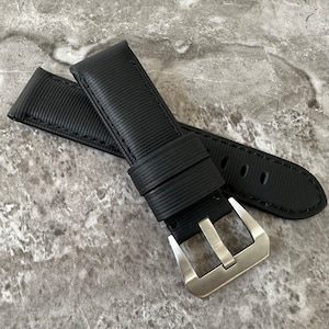 Personalised Custom Engraved Premium Quality Black Calf Leather With Black Stitching Watch Strap For Panerai PAM 24mm Lug watches