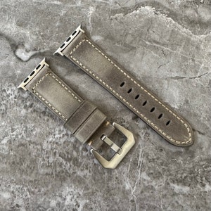 Personalised Custom Engraved Premium Quailty Grey Distressed leather watch strap band for NEW Apple watch ultra 1 2 49mm