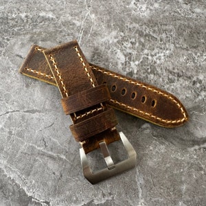 Engraved Buffalo Leather Watch Band for Panerai: 24mm Rustic Strap