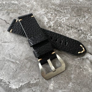 Personalised Custom Engraved Premium Quality Thick Lychee Black Leather Watch Strap Band For Panerai PAM Watches 24mm Lug