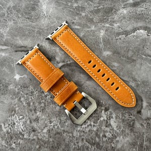 Personalised Custom Engraved Premium Quality Dark Yellow leather watch strap band for Apple Watch Ultra 1 2 49mm