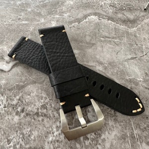 Personalised Custom Engraved Premium Quality Soft Thick Black Grain Leather Watch Strap Band For Panerai PAM submersible Watches 24mm Lug