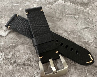 Personalized Black Leather Watch Strap for Panerai: 24mm Lug