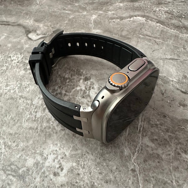 Hochwertiges schwarzes Silikonkautschuk-Uhrenarmband AP Mod-Band für die neue Apple Watch Ultra 49 mm