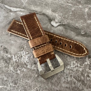 Personalised Custom Engraved Premium Quality Thick Leather Rustic Brown Watch Strap Band For Panerai PAM submersible Watches 24mm Lug