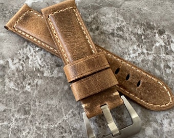 Personalized Brown Leather Watch Strap for Panerai: 24mm Vintage Band