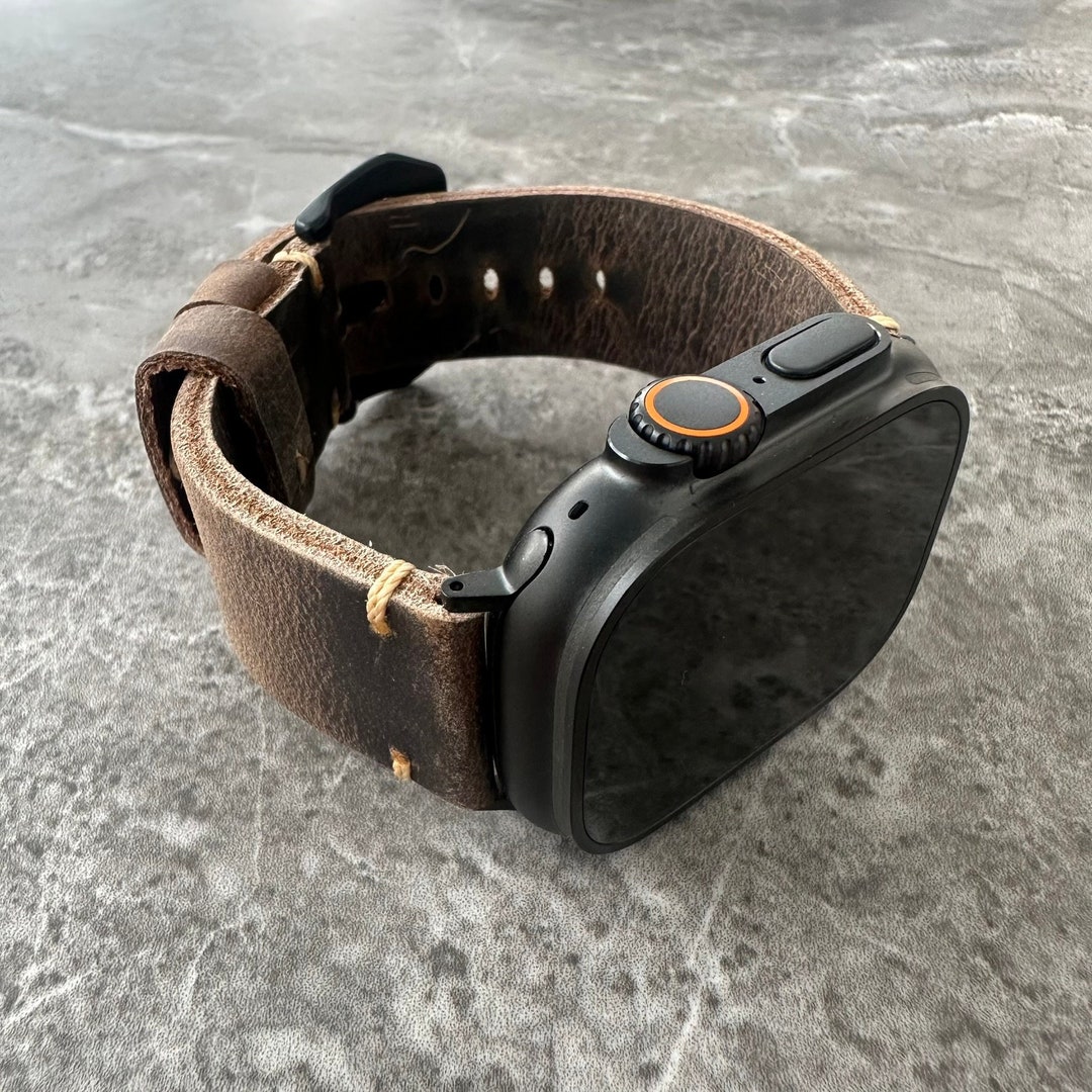 Rustic Apple Watch Engraved Rustic Leather Watch Strap Band for Apple Watch Ultra 1 2 3 ...