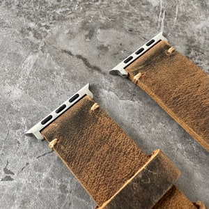 Premium Quality Thick Leather Rustic Brown Watch Strap Band For NEW Apple Watch Ultra 49mm with matching titanium adaptors. Stylish leather watch strap for your apple watch ultra. Apple watch ultra leather band.