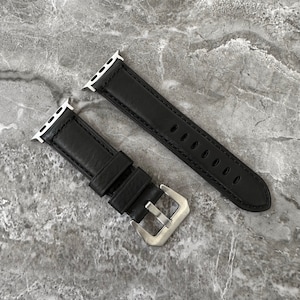 Personalised Custom Engraved Premium Quailty Black leather Black Stitching watch strap band for NEW Apple watch ultra 1 2 49mm