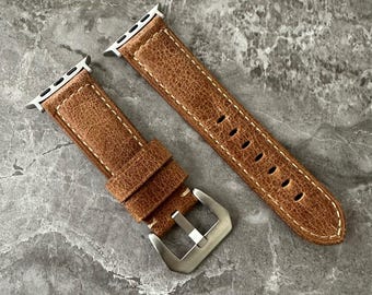 Engraved Distressed Brown Leather Apple Watch Ultra Band (49mm)