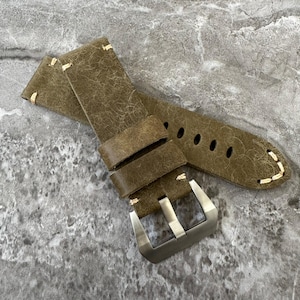 Engraved Green Leather Watch Strap: Vintage Band for Panerai 24mm