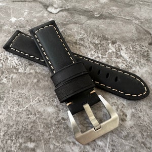 Personalised Custom Engraved Premium Quality Black Suede Calf Leather Watch Strap Band for Panerai PAM 24mm Lug watches