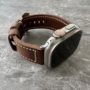 Personalised Custom Engraved Premium Quality Thick Dark Brown Leather Watch Strap Band For NEW Apple Watch Ultra 1 2 49mm