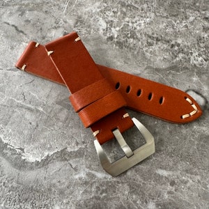 Engraved Leather Watch Strap: Tan Brown Band for Panerai, 24mm Lug