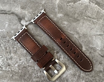 Apple Watch Ultra Lederarmband mit Gravur: Beunruhigt, Litschi, 49 mm
