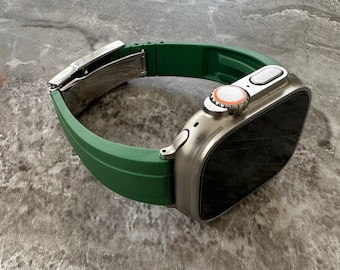 Rolex Style Green Silicone Rubber OYSTERFLEX Watch Strap Band For New Apple Watch Ultra 1 2 49mm