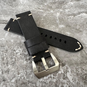 Personalised Custom Engraved Premium Quality Black Thick Leather Watch Strap Vintage Band For Panerai PAM Watches 24mm Lug