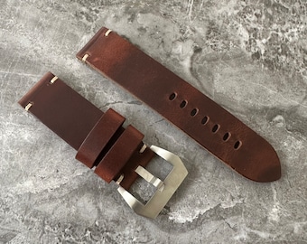Personalized Dark Brown Leather Watch Strap for Panerai 24mm