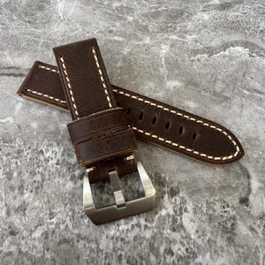 Engraved Dark Brown Leather Watch Strap: Vintage Band for Panerai 24mm