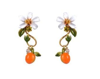 Parrot Flower And Stone Enamel Earrings Jewelry Gift
