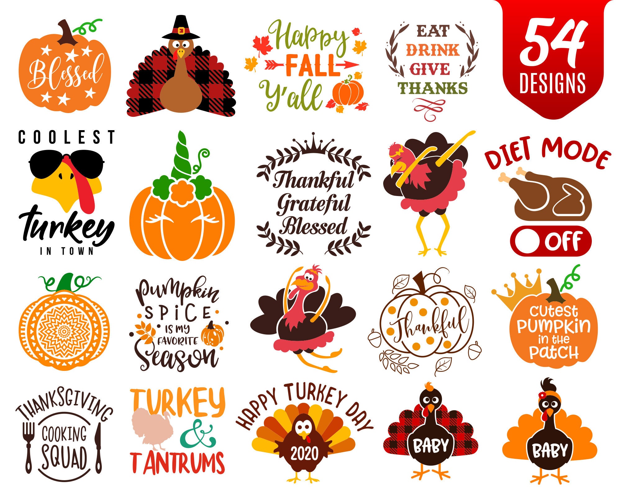 Thanksgiving Svg Bundle THANKSGIVING DAY SVGS 54 Popular | Etsy