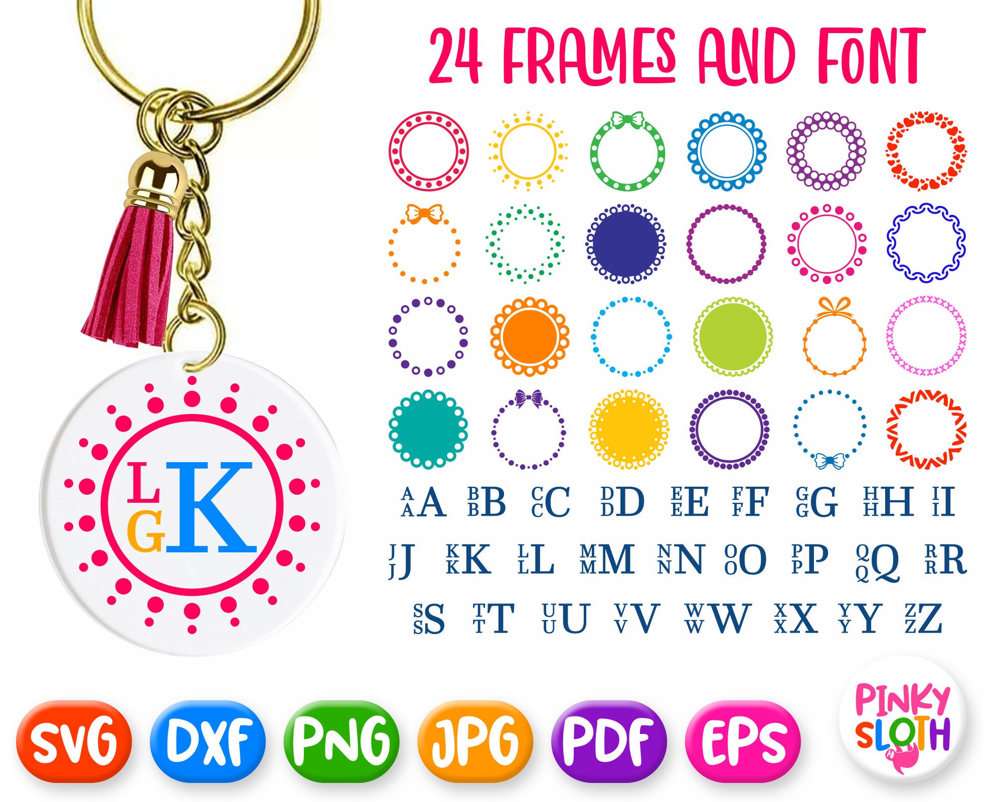 Keychain Svg Bundle Circle Frames Svg Monogram Keychain Svg Etsy