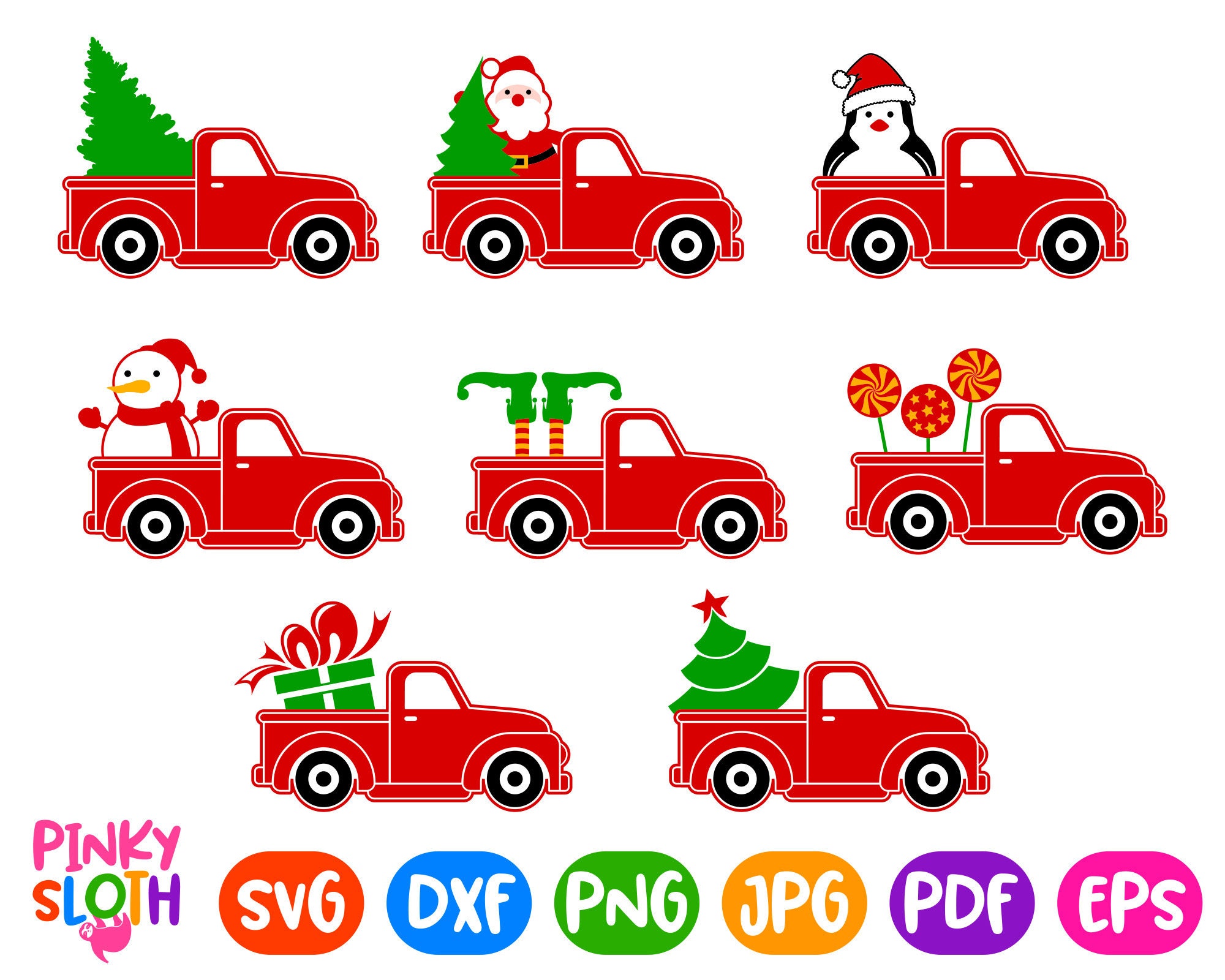 Christmas Red Car Set Svg Vintage Track With Christmas Tree Etsy